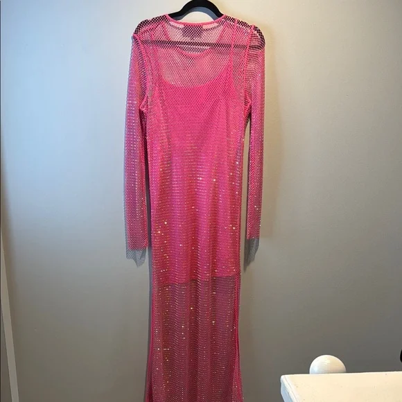 Anthropologie Sunday in Brooklyn Elegant Pink Rhinestone Mesh Maxi Dress - Picture 4 of 4